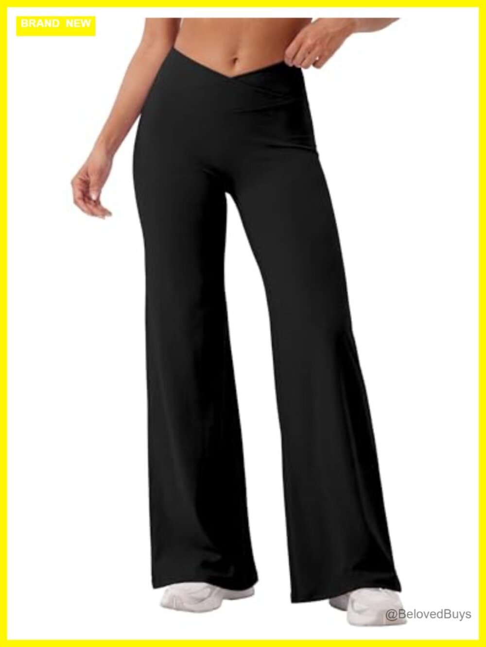Wide Leg Yoga Pants Crossover Waist No Front Seam Straight Leg Workout Leggings